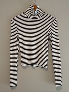 Zara Black & White Striped Turtleneck Long Sleeve Top Small